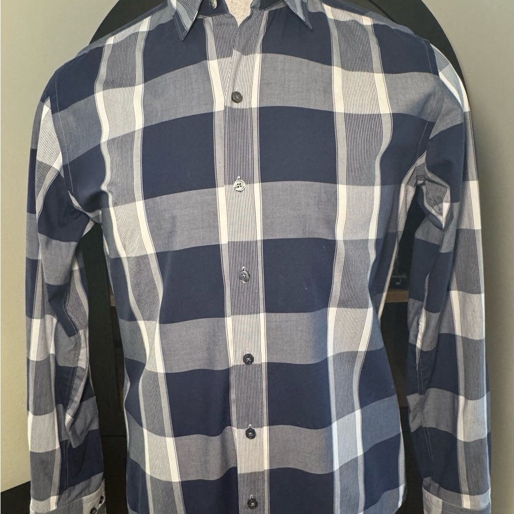 Hugo Boss Navy and White Checkered Shirt